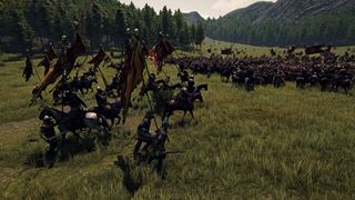 Horsemen riding into the fight under their standards