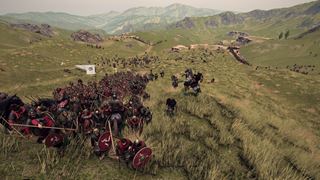 Mön's triskelion on the shields of a war band high on a ridge