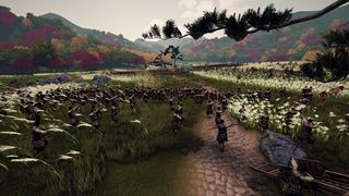 ShōgunsBlade — foot soldiers advancing up a stone road through the pampas grass